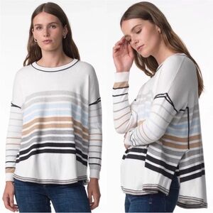 Zaket & Plover Striped Crew Neck Sweater Cashmere Cotton Boxy Lightweight Sz L